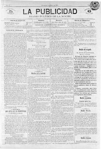 'La publicidad  : diario de avisos noticias y telegramas. Eco fiel de la opinión y verdadero defensor de los intereses morales y materiales de Granada y su provincia' - Año IV Número 226  - 1886 Junio 06