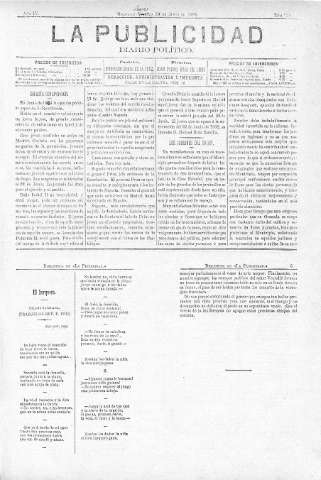 'La publicidad  : diario de avisos noticias y telegramas. Eco fiel de la opinión y verdadero defensor de los intereses morales y materiales de Granada y su provincia' - Año IV Número 229  - 1886 Junio 10