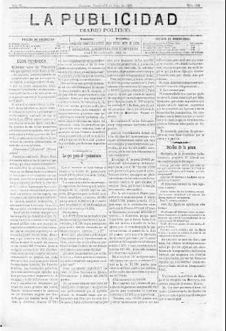 'La publicidad  : diario de avisos noticias y telegramas. Eco fiel de la opinión y verdadero defensor de los intereses morales y materiales de Granada y su provincia' - Año IV Número 235  - 1886 Junio 18