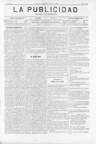 'La publicidad  : diario de avisos noticias y telegramas. Eco fiel de la opinión y verdadero defensor de los intereses morales y materiales de Granada y su provincia' - Año IV Número 236  - 1886 Junio 19