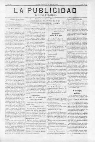 'La publicidad  : diario de avisos noticias y telegramas. Eco fiel de la opinión y verdadero defensor de los intereses morales y materiales de Granada y su provincia' - Año IV Número 237  - 1886 Junio 20
