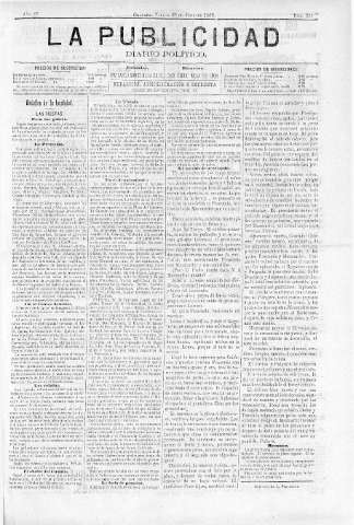 'La publicidad  : diario de avisos noticias y telegramas. Eco fiel de la opinión y verdadero defensor de los intereses morales y materiales de Granada y su provincia' - Año IV Número 241  - 1886 Junio 26