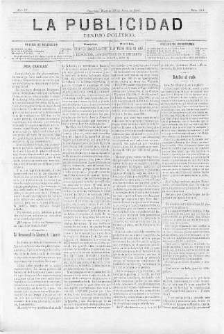 'La publicidad  : diario de avisos noticias y telegramas. Eco fiel de la opinión y verdadero defensor de los intereses morales y materiales de Granada y su provincia' - Año IV Número 243  - 1886 Junio 29