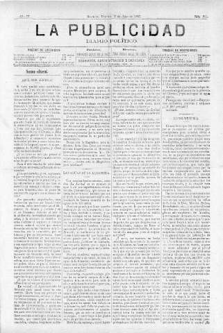 'La publicidad  : diario de avisos noticias y telegramas. Eco fiel de la opinión y verdadero defensor de los intereses morales y materiales de Granada y su provincia' - Año IV Número 253  - 1886 Julio 11