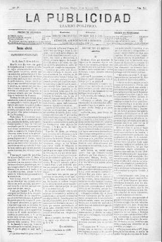 'La publicidad  : diario de avisos noticias y telegramas. Eco fiel de la opinión y verdadero defensor de los intereses morales y materiales de Granada y su provincia' - Año IV Número 253  - 1886 Julio 13