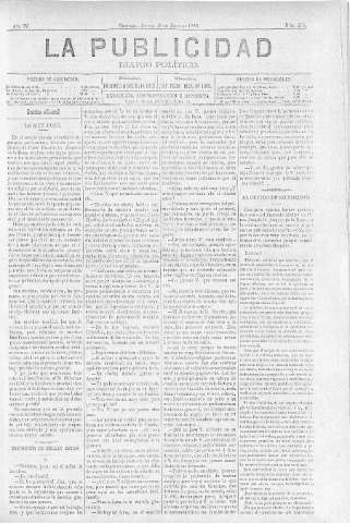 'La publicidad  : diario de avisos noticias y telegramas. Eco fiel de la opinión y verdadero defensor de los intereses morales y materiales de Granada y su provincia' - Año IV Número 255  - 1886 Julio 15