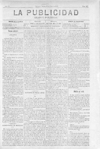 'La publicidad  : diario de avisos noticias y telegramas. Eco fiel de la opinión y verdadero defensor de los intereses morales y materiales de Granada y su provincia' - Año IV Número 257  - 1886 Julio 17