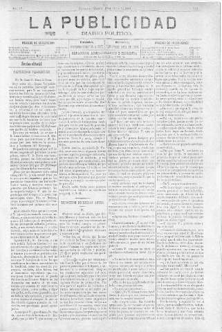 'La publicidad  : diario de avisos noticias y telegramas. Eco fiel de la opinión y verdadero defensor de los intereses morales y materiales de Granada y su provincia' - Año IV Número 259  - 1886 Julio 20