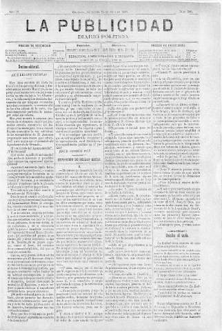 'La publicidad  : diario de avisos noticias y telegramas. Eco fiel de la opinión y verdadero defensor de los intereses morales y materiales de Granada y su provincia' - Año IV Número 260  - 1886 Julio 21