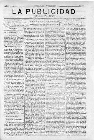 'La publicidad  : diario de avisos noticias y telegramas. Eco fiel de la opinión y verdadero defensor de los intereses morales y materiales de Granada y su provincia' - Año IV Número 271  - 1886 Agosto 03