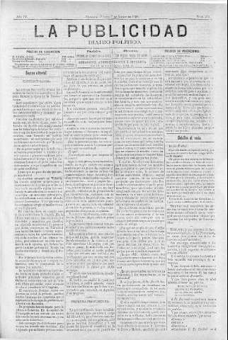 'La publicidad  : diario de avisos noticias y telegramas. Eco fiel de la opinión y verdadero defensor de los intereses morales y materiales de Granada y su provincia' - Año IV Número 275  - 1886 Agosto 07
