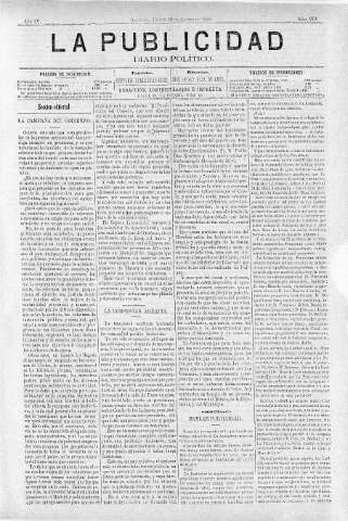'La publicidad  : diario de avisos noticias y telegramas. Eco fiel de la opinión y verdadero defensor de los intereses morales y materiales de Granada y su provincia' - Año IV Número 279  - 1886 Agosto 12