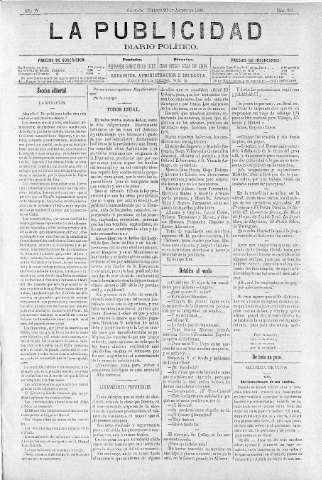 'La publicidad  : diario de avisos noticias y telegramas. Eco fiel de la opinión y verdadero defensor de los intereses morales y materiales de Granada y su provincia' - Año IV Número 286  - 1886 Agosto 20