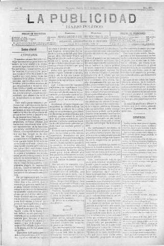 'La publicidad  : diario de avisos noticias y telegramas. Eco fiel de la opinión y verdadero defensor de los intereses morales y materiales de Granada y su provincia' - Año IV Número 289  - 1886 Agosto 24