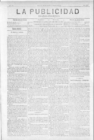 'La publicidad  : diario de avisos noticias y telegramas. Eco fiel de la opinión y verdadero defensor de los intereses morales y materiales de Granada y su provincia' - Año IV Número 290  - 1886 Agosto 25