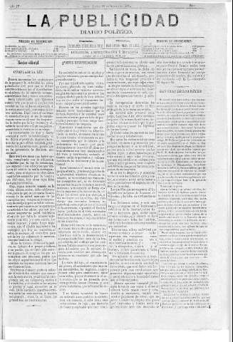 'La publicidad  : diario de avisos noticias y telegramas. Eco fiel de la opinión y verdadero defensor de los intereses morales y materiales de Granada y su provincia' - Año IV Número 291  - 1886 Agosto 26