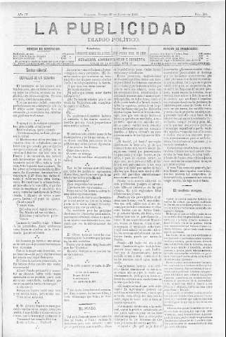 'La publicidad  : diario de avisos noticias y telegramas. Eco fiel de la opinión y verdadero defensor de los intereses morales y materiales de Granada y su provincia' - Año IV Número 294  - 1886 Agosto 29