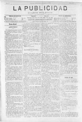 'La publicidad  : diario de avisos noticias y telegramas. Eco fiel de la opinión y verdadero defensor de los intereses morales y materiales de Granada y su provincia' - Año IV Número 297  - 1886 Septiembre 01