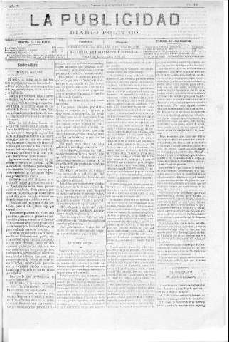 'La publicidad  : diario de avisos noticias y telegramas. Eco fiel de la opinión y verdadero defensor de los intereses morales y materiales de Granada y su provincia' - Año IV Número 298  - 1886 Septiembre 03