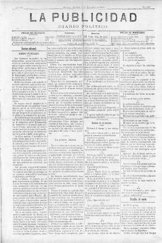 'La publicidad  : diario de avisos noticias y telegramas. Eco fiel de la opinión y verdadero defensor de los intereses morales y materiales de Granada y su provincia' - Año IV Número 300  - 1886 Septiembre 05