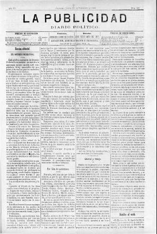 'La publicidad  : diario de avisos noticias y telegramas. Eco fiel de la opinión y verdadero defensor de los intereses morales y materiales de Granada y su provincia' - Año IV Número 303  - 1886 Septiembre 09