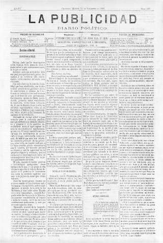 'La publicidad  : diario de avisos noticias y telegramas. Eco fiel de la opinión y verdadero defensor de los intereses morales y materiales de Granada y su provincia' - Año IV Número 306  - 1886 Septiembre 14