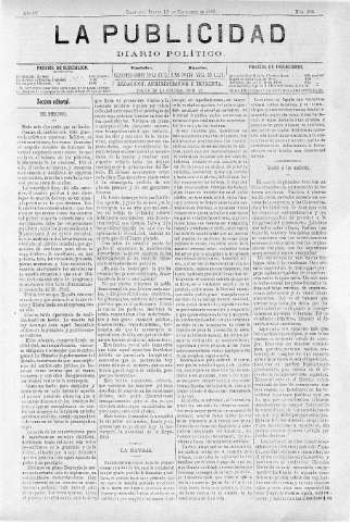 'La publicidad  : diario de avisos noticias y telegramas. Eco fiel de la opinión y verdadero defensor de los intereses morales y materiales de Granada y su provincia' - Año IV Número 308  - 1886 Septiembre 16