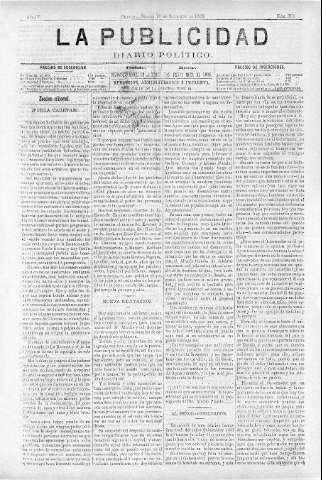 'La publicidad  : diario de avisos noticias y telegramas. Eco fiel de la opinión y verdadero defensor de los intereses morales y materiales de Granada y su provincia' - Año IV Número 310  - 1886 Septiembre 18