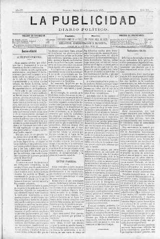 'La publicidad  : diario de avisos noticias y telegramas. Eco fiel de la opinión y verdadero defensor de los intereses morales y materiales de Granada y su provincia' - Año IV Número 314  - 1886 Septiembre 23