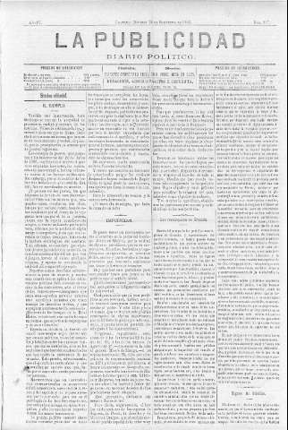 'La publicidad  : diario de avisos noticias y telegramas. Eco fiel de la opinión y verdadero defensor de los intereses morales y materiales de Granada y su provincia' - Año IV Número 317  - 1886 Septiembre 26