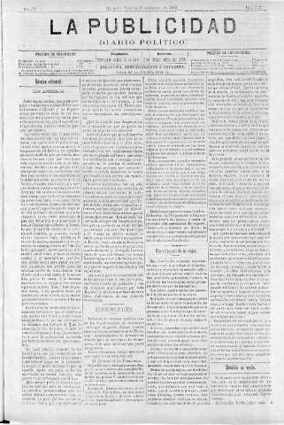 'La publicidad  : diario de avisos noticias y telegramas. Eco fiel de la opinión y verdadero defensor de los intereses morales y materiales de Granada y su provincia' - Año IV Número 327  - 1886 Octubre 08