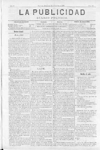 'La publicidad  : diario de avisos noticias y telegramas. Eco fiel de la opinión y verdadero defensor de los intereses morales y materiales de Granada y su provincia' - Año IV Número 331  - 1886 Octubre 13