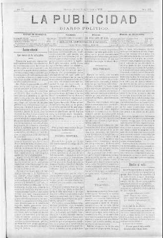 'La publicidad  : diario de avisos noticias y telegramas. Eco fiel de la opinión y verdadero defensor de los intereses morales y materiales de Granada y su provincia' - Año IV Número 332  - 1886 Octubre 14