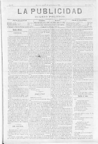 'La publicidad  : diario de avisos noticias y telegramas. Eco fiel de la opinión y verdadero defensor de los intereses morales y materiales de Granada y su provincia' - Año IV Número 334  - 1886 Octubre 16