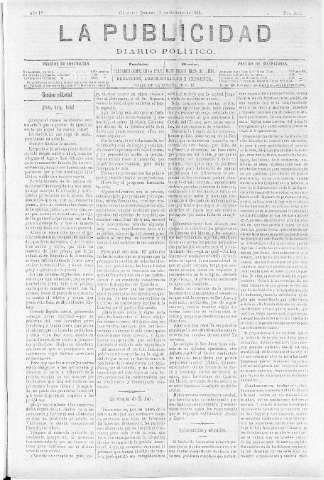 'La publicidad  : diario de avisos noticias y telegramas. Eco fiel de la opinión y verdadero defensor de los intereses morales y materiales de Granada y su provincia' - Año IV Número 335  - 1886 Octubre 17