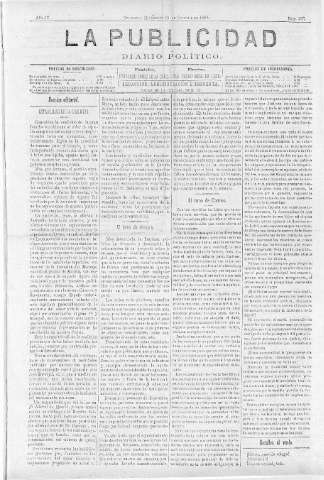 'La publicidad  : diario de avisos noticias y telegramas. Eco fiel de la opinión y verdadero defensor de los intereses morales y materiales de Granada y su provincia' - Año IV Número 337  - 1886 Octubre 20