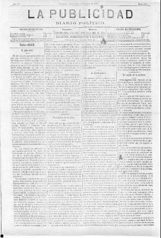 'La publicidad  : diario de avisos noticias y telegramas. Eco fiel de la opinión y verdadero defensor de los intereses morales y materiales de Granada y su provincia' - Año IV Número 338  - 1886 Octubre 21