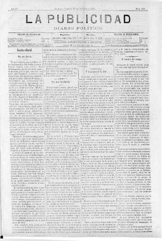 'La publicidad  : diario de avisos noticias y telegramas. Eco fiel de la opinión y verdadero defensor de los intereses morales y materiales de Granada y su provincia' - Año IV Número 339  - 1886 Octubre 22