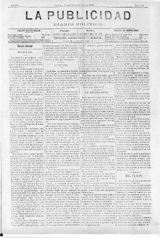 'La publicidad  : diario de avisos noticias y telegramas. Eco fiel de la opinión y verdadero defensor de los intereses morales y materiales de Granada y su provincia' - Año IV Número 340  - 1886 Octubre 23