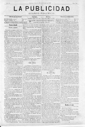 'La publicidad  : diario de avisos noticias y telegramas. Eco fiel de la opinión y verdadero defensor de los intereses morales y materiales de Granada y su provincia' - Año IV Número 341  - 1886 Octubre 24