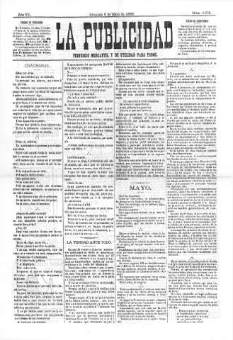 'La publicidad  : diario de avisos noticias y telegramas. Eco fiel de la opinión y verdadero defensor de los intereses morales y materiales de Granada y su provincia' - Año VII Número 2252  - 1888 Mayo 06