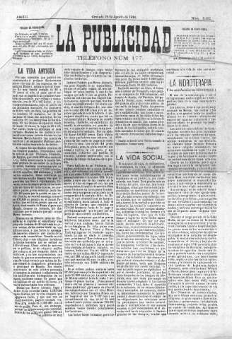 'La publicidad  : diario de avisos noticias y telegramas. Eco fiel de la opinión y verdadero defensor de los intereses morales y materiales de Granada y su provincia' - Año XII Número 3102  - 1894 Julio 19