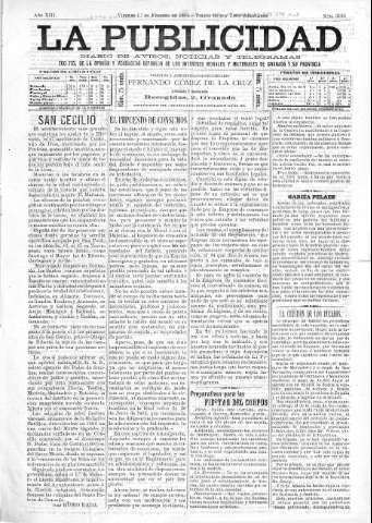 'La publicidad  : diario de avisos noticias y telegramas. Eco fiel de la opinión y verdadero defensor de los intereses morales y materiales de Granada y su provincia' - Año XIII Número 3165  - 1895 Febrero 01