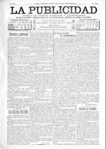 'La publicidad  : diario de avisos noticias y telegramas. Eco fiel de la opinión y verdadero defensor de los intereses morales y materiales de Granada y su provincia' - Año XIII Número 3168  - 1895 Febrero 04