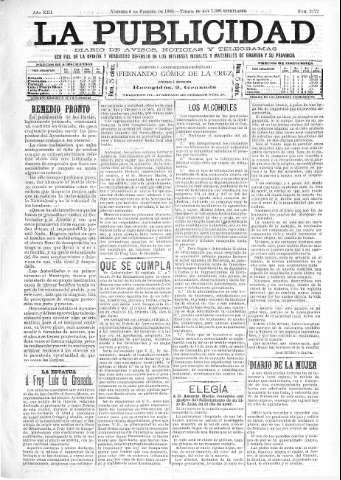 'La publicidad  : diario de avisos noticias y telegramas. Eco fiel de la opinión y verdadero defensor de los intereses morales y materiales de Granada y su provincia' - Año XIII Número 3172  - 1895 Febrero 08