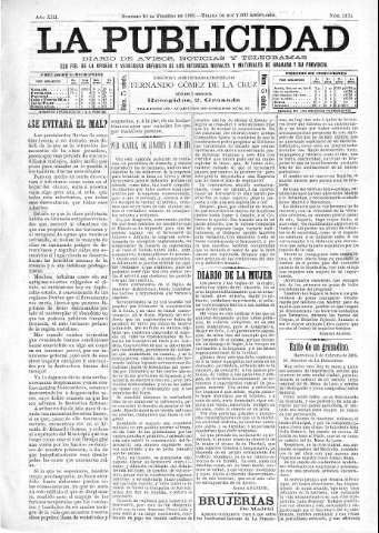 'La publicidad  : diario de avisos noticias y telegramas. Eco fiel de la opinión y verdadero defensor de los intereses morales y materiales de Granada y su provincia' - Año XIII Número 3174  - 1895 Febrero 10
