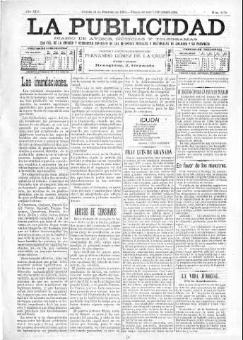 'La publicidad  : diario de avisos noticias y telegramas. Eco fiel de la opinión y verdadero defensor de los intereses morales y materiales de Granada y su provincia' - Año XIII Número 3178  - 1895 Febrero 14