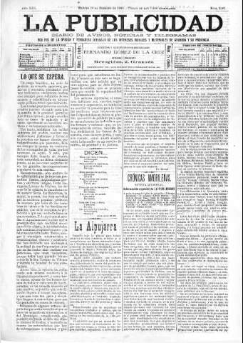 'La publicidad  : diario de avisos noticias y telegramas. Eco fiel de la opinión y verdadero defensor de los intereses morales y materiales de Granada y su provincia' - Año XIII Número 3183  - 1895 Febrero 19
