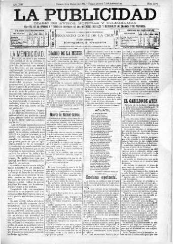 'La publicidad  : diario de avisos noticias y telegramas. Eco fiel de la opinión y verdadero defensor de los intereses morales y materiales de Granada y su provincia' - Año XIII Número 3194  - 1895 Marzo 02