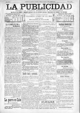 'La publicidad  : diario de avisos noticias y telegramas. Eco fiel de la opinión y verdadero defensor de los intereses morales y materiales de Granada y su provincia' - Año XIII Número 3196  - 1895 Marzo 04